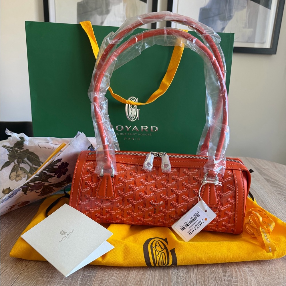 GOYARD Bonbonnière Handbag ORANGE Goyardine Canvas Full Packaging + Receipt